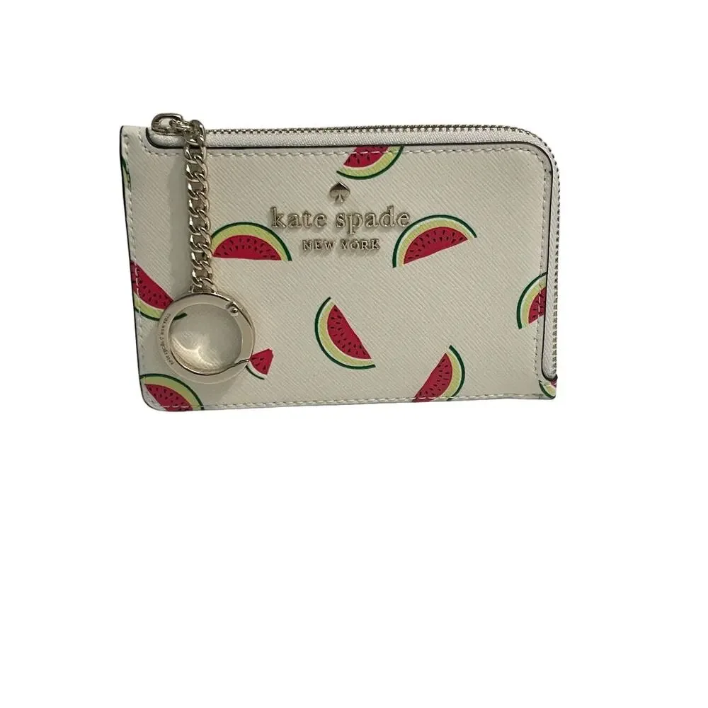 Kate Spade Staci Watermelon Party Medium L-zip Card Holder key ring New